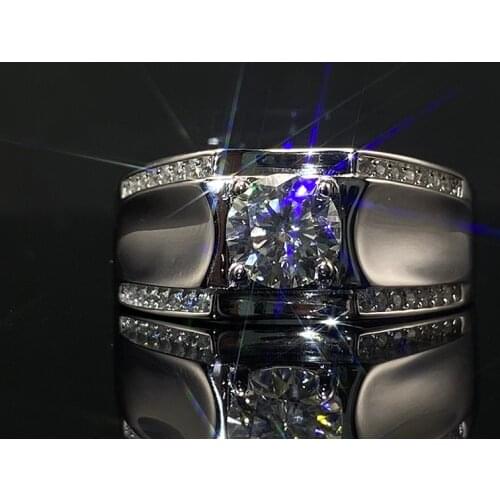 925 Sterling Silver Moissanite Ring For Men 1.0ct 2.0ct 3.0ct Pave Set Brilliant Moissanite Mens Moissanite Ring