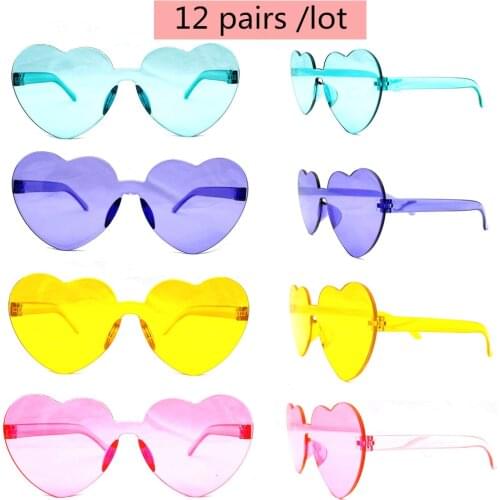 10 Pairs Mix Clear Candy Color Rimless Heart Sunglasses for Wedding Beach Party Favors for Guest Team Bride Bridal Shower