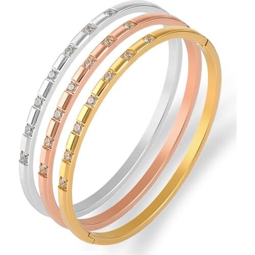 Wholesale Price Bangles 2021 New Crystals Bracelets & Bangles Vacuum Plated Titanium Steel Bangle Jewelry For Women Bracelet