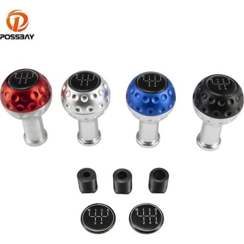 POSSBAY 6 Speed Car Gear Shift Knob Universal Vehicle Manual Gear Knob 2 Gear Aluminum Shifter Lever with Adapters Interior Part