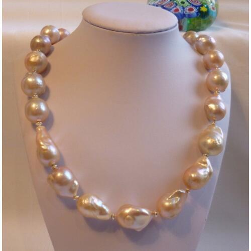 Silver Genuine 15-17mm Baroque freshwater pearls necklace Pink shipping free