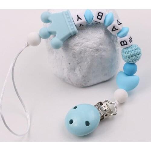 Pacifier Silicone Baby Pacifier Clips Crochet Beads Silicone Crown Pacifier Chain Holder Baby Shower Gift Baby Teether Teething