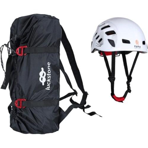 Folding Lightweight Rock Climbing Caving Rope Sling Cord Bag Backpack & Ground Sheet with Vented Safety Helmet Protector