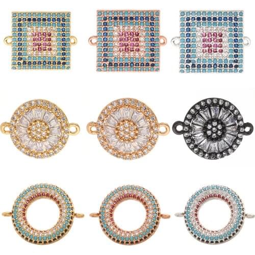 Charms Connecrots for Jewelry Making Supplies Charms for Diy Bracelet Necklace Copper Mosaic CZ Charm Geometric Circles Squares