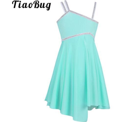 TiaoBug Kids Teens Asymmetrical Shiny Ballet Tutu Dress Gymnastics Ballerina Dance Leotard Girls Latin Lyrical Dance Costumes