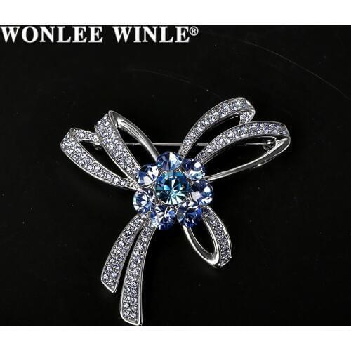 Wonlee Winle TOP Quality Full Rhinestone Austria Crystal Bowknot Brooches for Women Fashion Jewelry