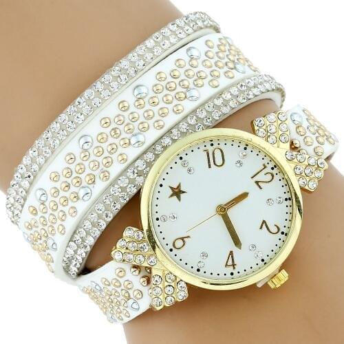 Gnova Platinum Luxury Rivets Crystal Gold Wrist Watch Women Leather Bracelet Casual Vintage Quartz