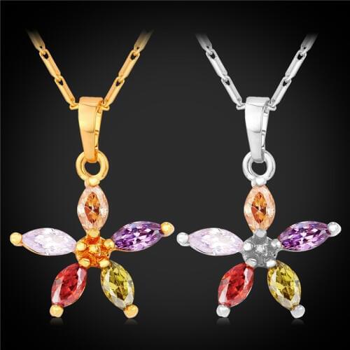 Flower Pendant Necklace Cubic Zirconia Color Crystal Flower Jewelry Gold Color Necklace Gift For Women P252