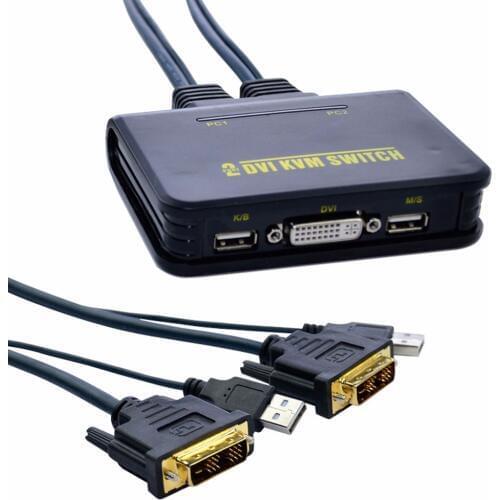 1pcs Dual Ports USB 2.0 DVI KVM Switcher Audio Video Cable For Monitor Keyboard Mouse