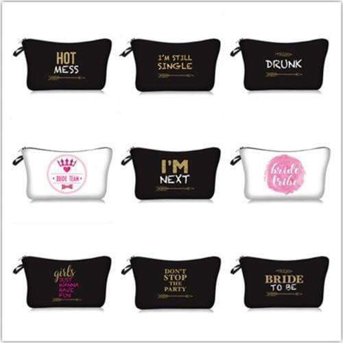 1pcs Bridal Shower Wedding Decoration Makeup Bag Team Bride To Be Bachelorette Hen Party Cosmetic Bag Gift for Bridesmaid -S