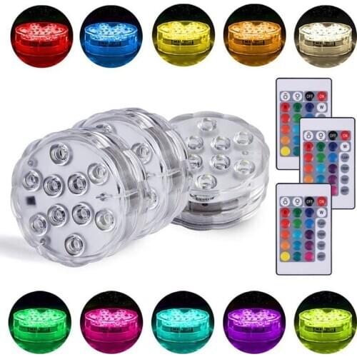 10/12 Led RGB Led Underwater Light Pond Submersible IP67 Waterproof with Iron Swimming Pool Light Battery Operated