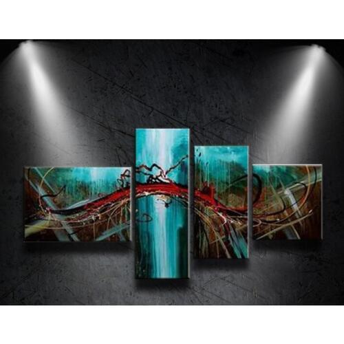 100% Hand-painted Modern Wall Art Abstract Flow choi Oil Painting On Canvas Wall Art Picture 4 pcs/set Dinning Room Decor
