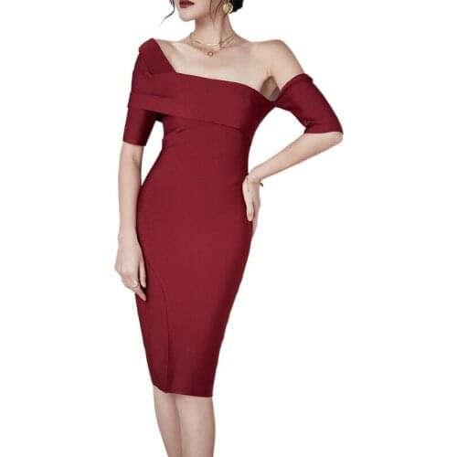 2021 New Vintage Bandage Off Shoulder Woman Dress Summer Fashion Sexy Bodycon Lady Sexy Evening Party Pencil Dresses for Women
