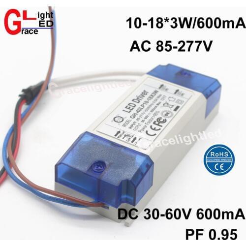 3pieces 20W 30W 36W AC85-277V LED Driver 10-18x3W 600mA DC30-60V LEDPowerSupply Constant Current Ceiling Lamp