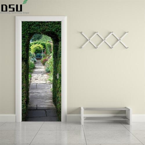 3D DIY Green Plant Pattern Wall Door Stickers Mural Poster PVC 2pcs/set Waterproof Door Decal Refrigerator Sticker Home Decor