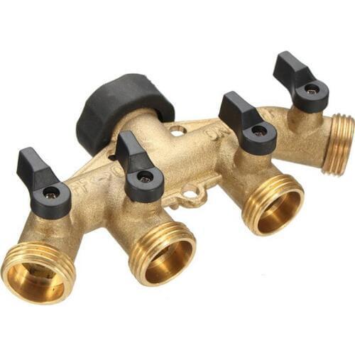 4 Way Brass Tap Adaptor Outlet Hose Valve Manifold Hose Splitter Tap Adaptors Washers Hose End Fittings Garden Watering D110