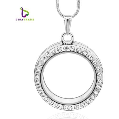 5PCS !! 30mm Round magnetic glass floating charm locket Zinc Alloy+Rhinestone (chains included for free) LSFL01-1*5