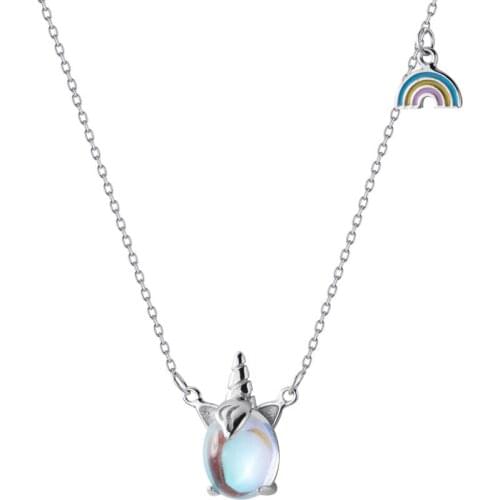 925 Sterling Silver Link Chain Rainbow Unicorn Charm Necklaces & Pendants For Women Wedding Jewelry Chokers dz758
