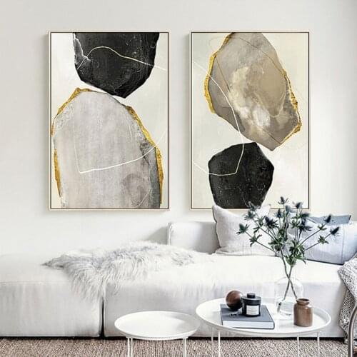 Abstract Canvas Painting Yellow black Print Wall Art Pictures Nordic Marble Color block combination for Home Decor