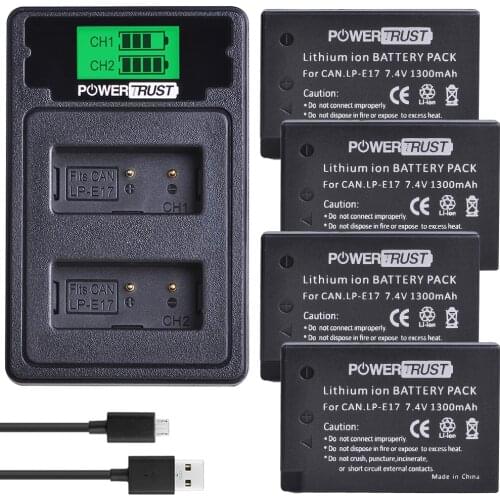PowerTrust 2X LP-E17 LPE17 LP E17 Battery + LCD USB Charger with Type C Port for Canon EOS M3 M5 M6 Rebel T6i T7i EOS 77D 750D