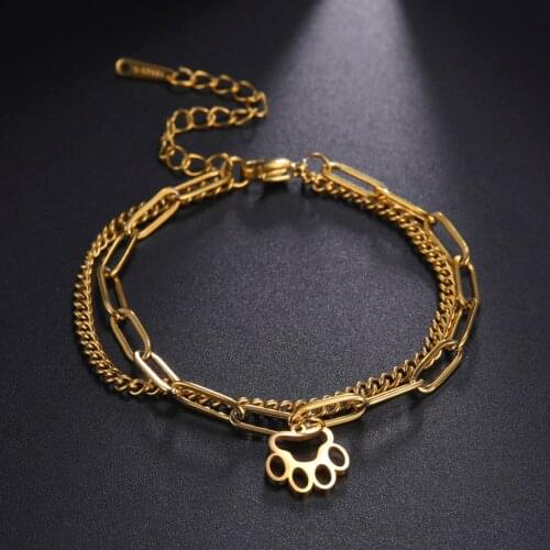 Cooltime Pet Paw Footprint Couple Bracelet Cute Animal Crossing Dog Cat Love Bracelet For Women Girls Jewelry Hiphop
