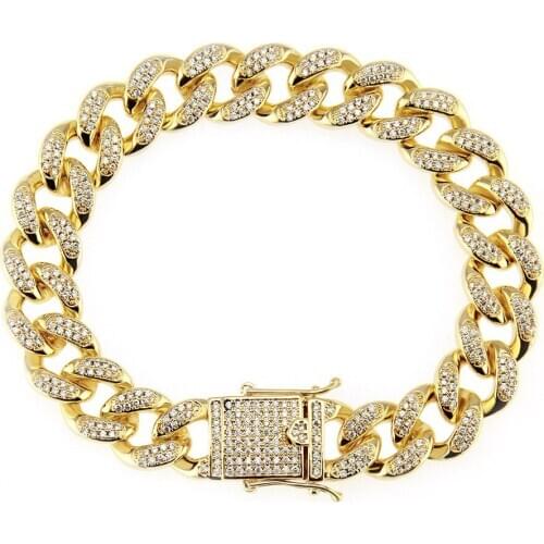 2020Hip hop Bracelet hand ornament Rhinestone rap CUBAN CHAIN trendy personality mens Bracelet