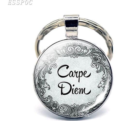 " Carpe Diem " Life Inspirational Quote Key Chain Keychain Glass Cabochon Keyring Jewelry Handcrafted Pendant Women Men Gift