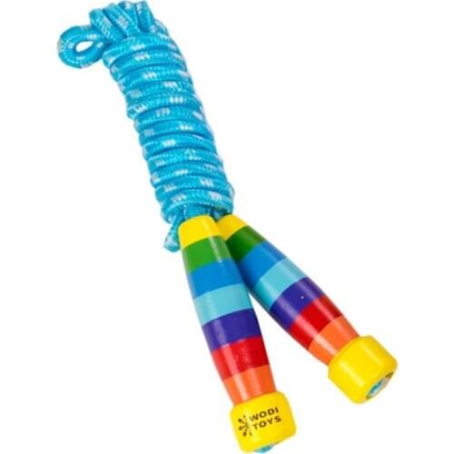 Kids wood jump skip skipping rope toy exercise play cartoon animal colorful rainbow wooden cotton cord