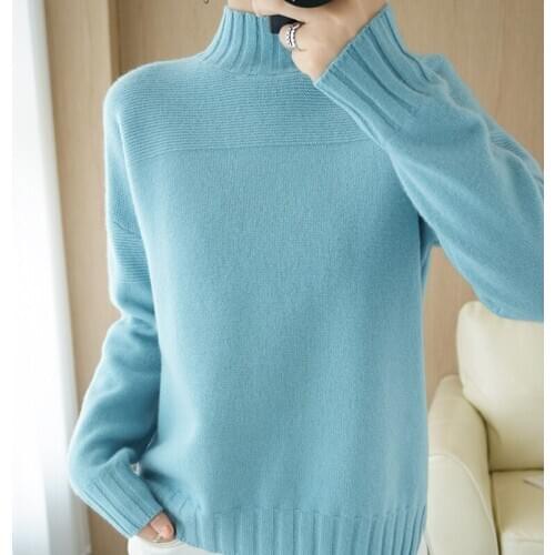 Cardigan womens 100% pure wool 2021 new fashion sweater half high neck split thick knitted bottoming shirt women