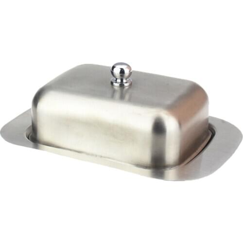 Stainless Steel Butter Dish Box Container Elegant Cheese Server Storage Keeper Tray With Easy To Hold Lid