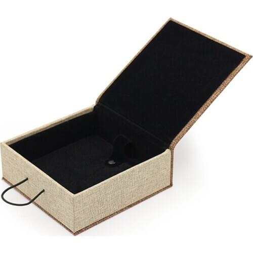 Brown Vintage Wooden Buckle Design Linen Jewelry Ring Pendant Bracelet Gift Box For Womens Wedding Anniversary Valentines Day