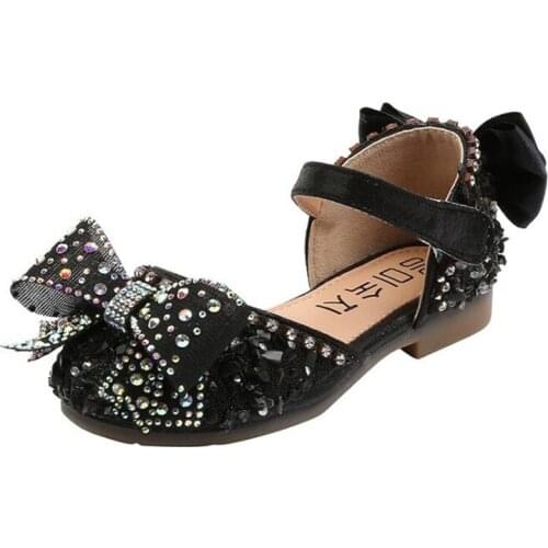 Hot Summer Girls Sandals With Bow Open Toe Diamond Princess Party Shoes Soft Flat Sandals For Girls Kids Sandals