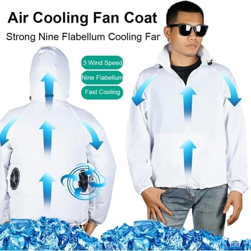 Men Summer Hooded Waterproof Air Conditioning Cooling Fan Anti Sun Coat Jacket Cooling Fan Anti Sun Coat Jacket Cooling Fan Anti