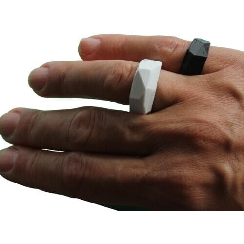 3D Printed Ring Set of 2 Black and White rings