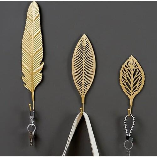 Nordic Style Gold/Green Leaf Shape Wrought Iron Hook Wall Hanger Hanging Storage Rack For Towel Clothes Home Organization