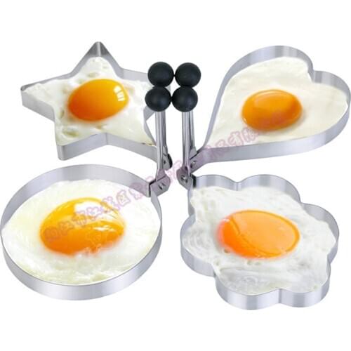New Arrival 4 Pieces/SET Stainless Steel Heart +Star+Round +Fflower shapes DIY frying eggs tools Egg Pancake Ring
