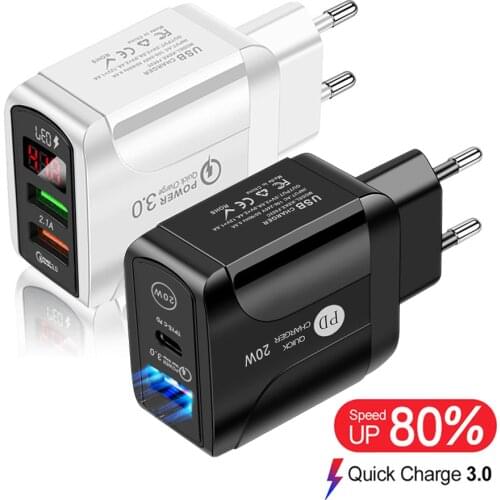 PD20W Fast Charger Type C QC3.0 Phone Charger USB PD Charger For iPhone 12 11 Xiaomi Huawei Samsung Quick Charge Travel Charger