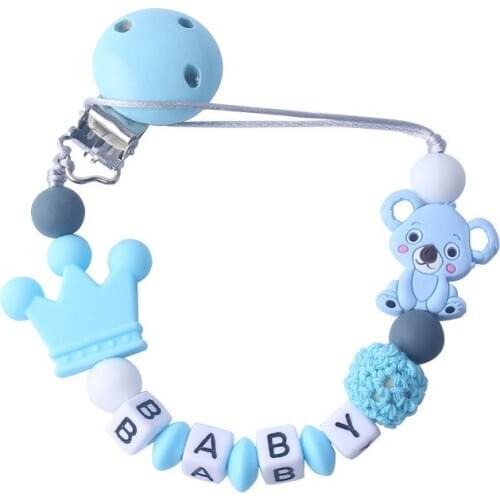 Personalised Name Silicone Koala Beads Pacifier Clip Colorful Pacifier Chain for Baby Teething Soother Chew Toy Dummy Clips