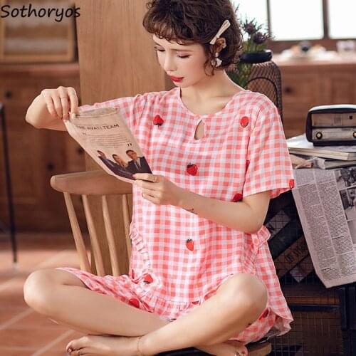 Pajama Sets Women Casual Lovely Soft Skin-friendly Breathable Printed Home-wear Female Loose Fashion Korean Style Nightwear Chic