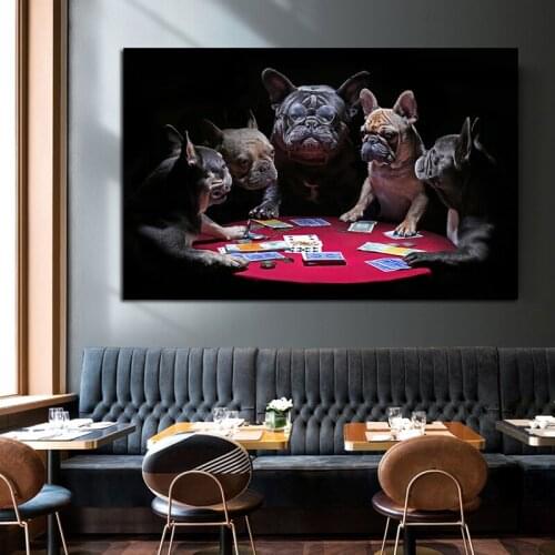 Dog Playing Cards Posters And Prints Animal Bulldog Pictures For Home Wall Art For Living Room Decoration NO FRAME
