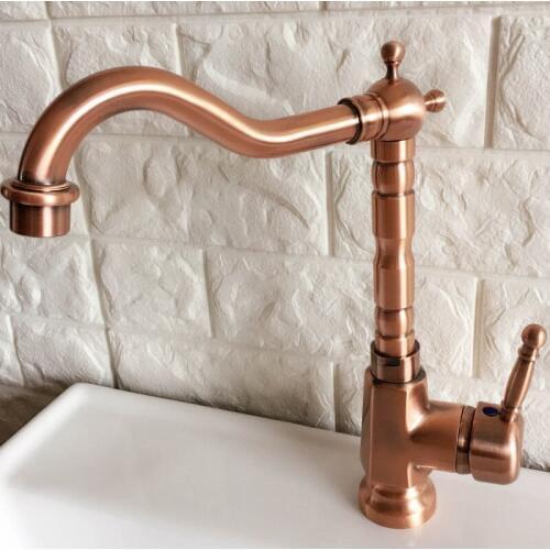 Swivel Spout Water Tap Antique Red Copper Single Handle Single Hole Kitchen Sink & Bathroom Faucet Basin Mixer Tap anf399