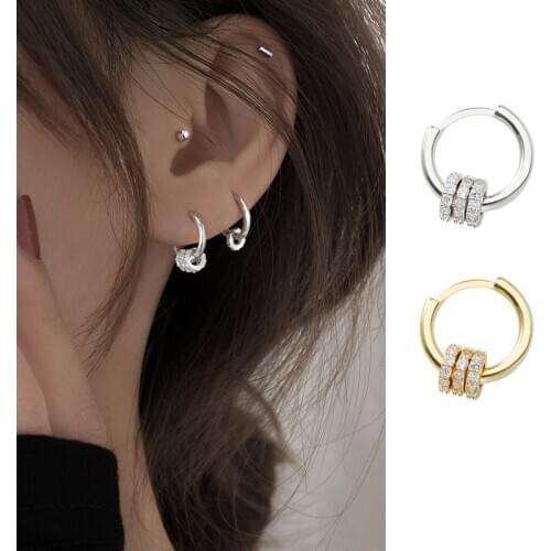 Prevent allergy 925 Sterling Silver Piercing Crystal Round Bead Hoop Earring For Women Party Wedding Earing Jewelry eh777