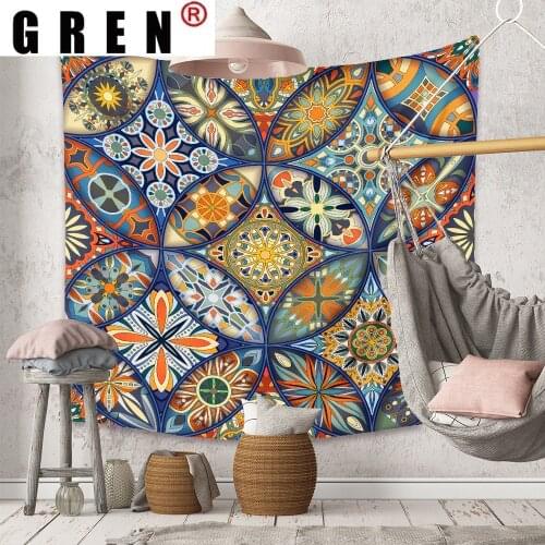 GREN Tapestry Mandala Hippie Indian Bohemian Tapestry Wall Hanging Psychedelic tapestries Cloth Fabric Wall Carpet Home Decor