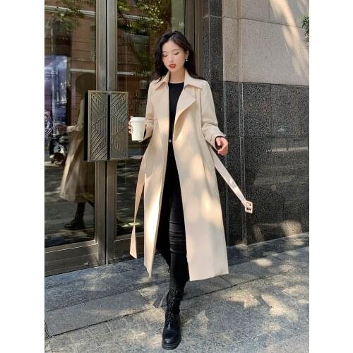 Windbreaker womens middle and long style 2021 autumn new net red Korean version temperament foreign student thin coat