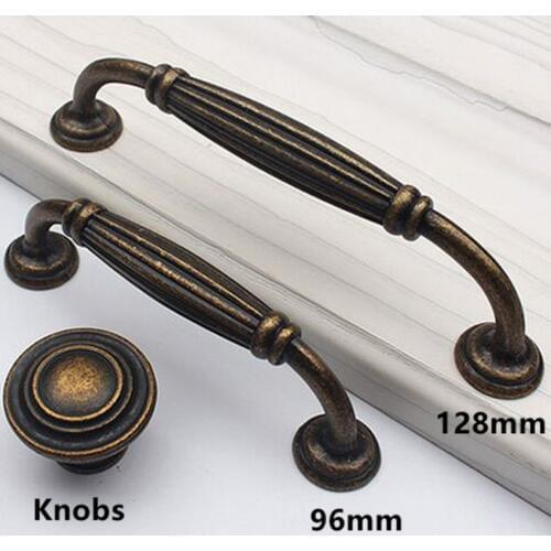Vintage style distress bronze dresser handles knobs antique brass drawer kitchen cabinet knobs pulls128mm 96mm retro handles 5"