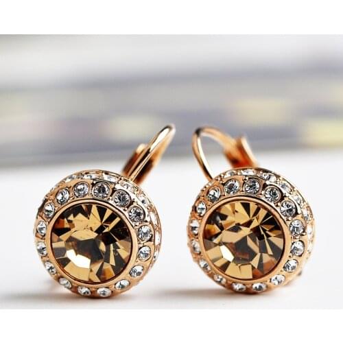 High Quality Yellow Pink Blue Color Clip Earring Jewelry Luxury SWA Element Crystal Gold Color Drop Earrings For Women(DJ1061)