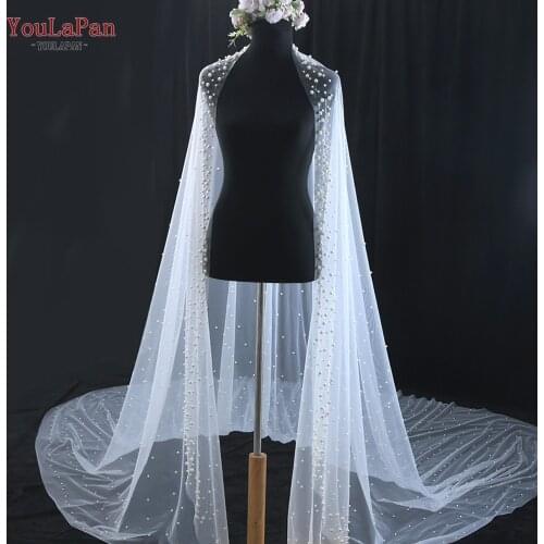 YouLaPan V66 Pearls Veil Bride 3 Meters Long Cathedral Wedding Veil with Pearl White Ivory One Layer Bridal Accessories Hot Sale