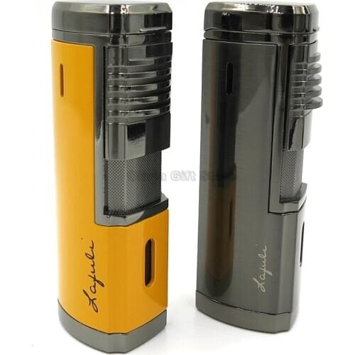 COHIBA Yellow And Gray Metal Four Torch Jet Flame Cigar Cigarette Tobacco Lighter With Punch Windproof Smoking Tool Refillable
