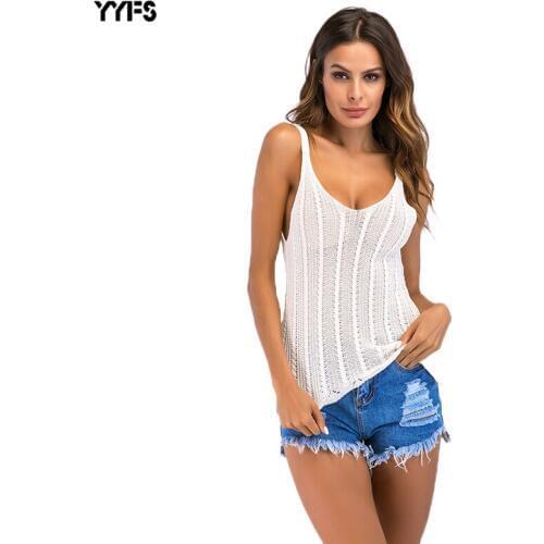 New hollow knit camisole Europe and America 2019 summer sexy U-neck wild bottom sleeveless shirt women
