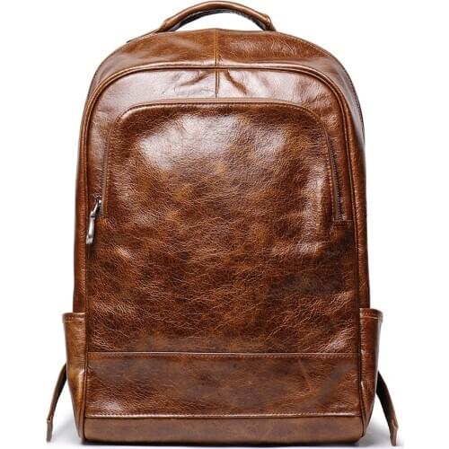 2020 casual wax cow leather men backpack large leisure outdoor travel backpack high quality